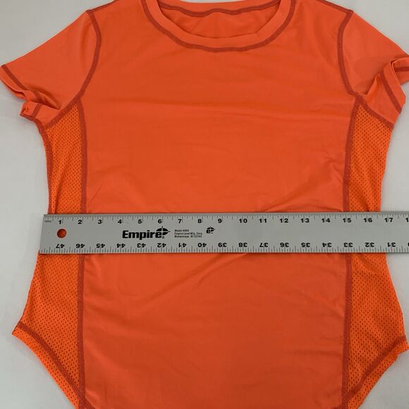 NWOT Athletic Shirt Stretch Mesh Women L  8/10 Bright Orange Workout Running Gym - Picture 4 of 6